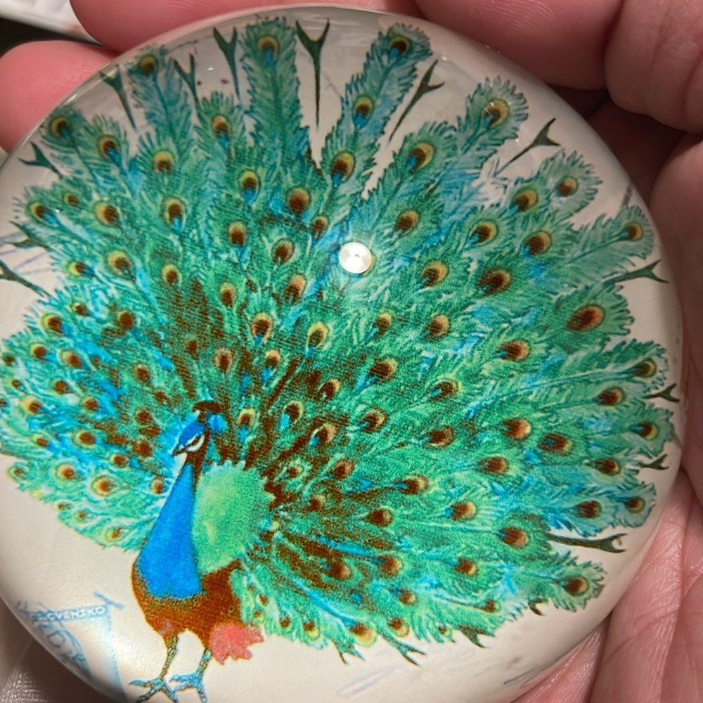 ⭐️ Peacock Bird Glass Paperweight Decor - Colorful Green and Blue